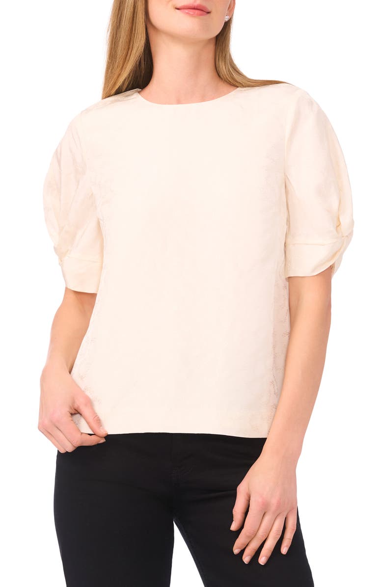 Ted Baker Chloe Puff Sleeve Jacquard Top, Main, color, Vanilla Ice