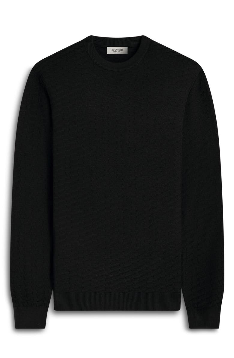 Bugatchi Pyramid Stitch Merino Wool & Silk Crewneck Sweater, Alternate, color, Black