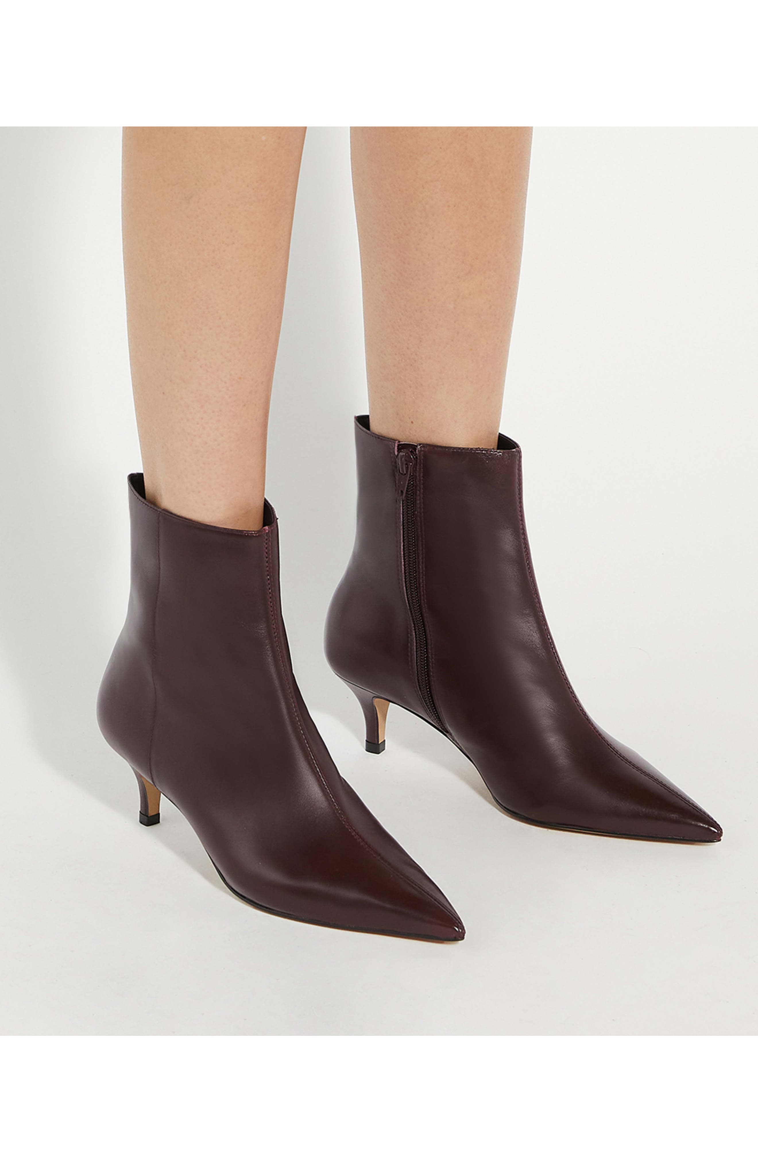 Dune London Offer Pointed Toe Kitten Heel Bootie, Alternate, color, Dark