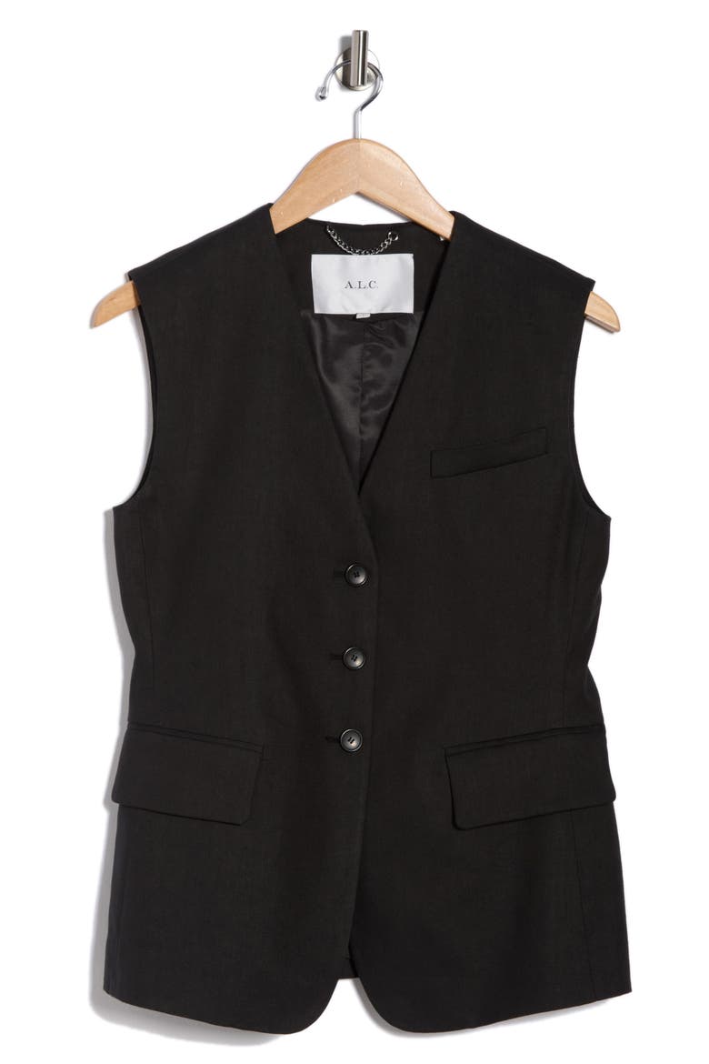 Noa Linen Blend Vest, Alternate, color, BLACK