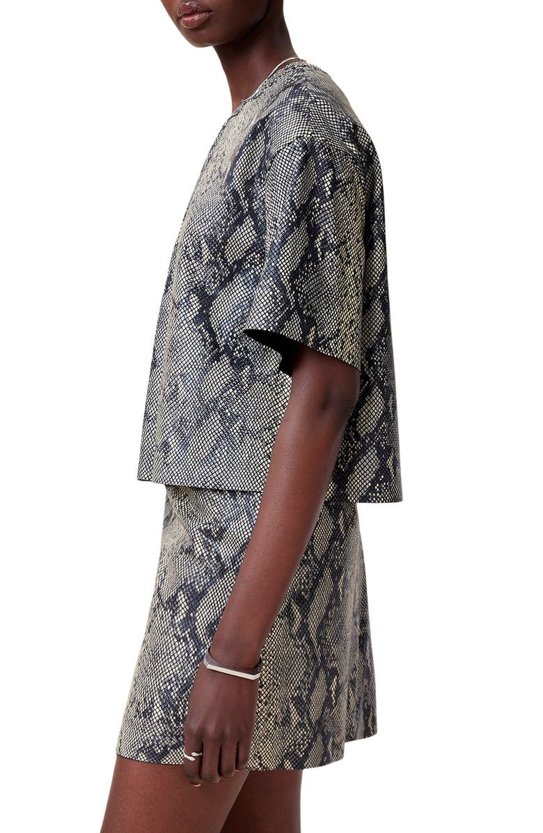 AllSaints Renai Snakeskin Print Short Sleeve Leather Shirt, Alternate, color, 