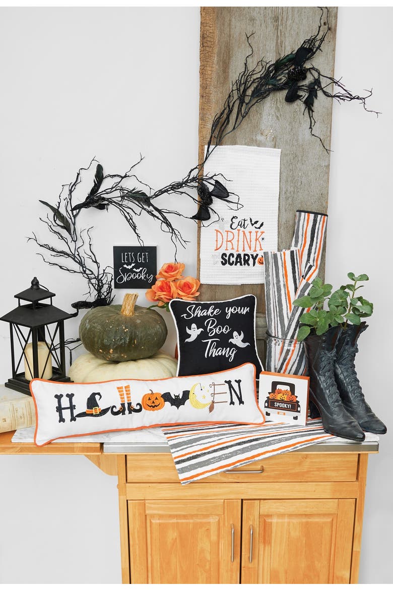 Halloween Embroidered Decorative Long Accent Pillow 6" x 24", Alternate, color, White