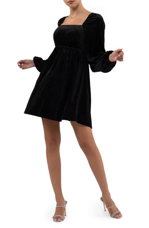 Long Sleeve Velvet Babydoll Minidress