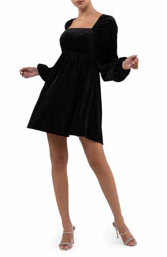 AUGUST SKY Long Sleeve Velvet Babydoll Minidress