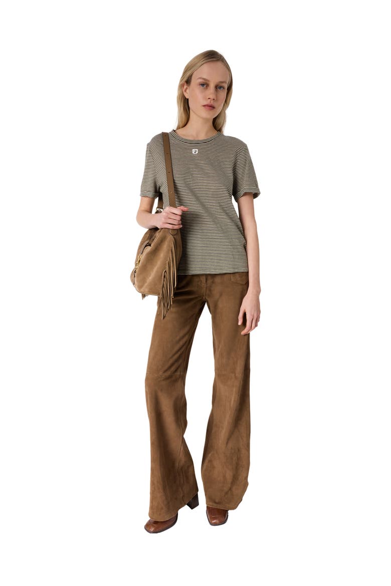Melva Linen Blend Striped T-Shirt, Alternate, color, Khaki Green