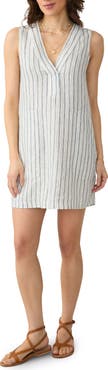 Faherty Azure Variegated Stripe Sleeveless Linen Minidress