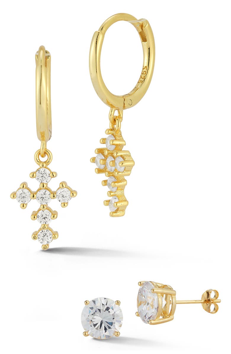 GLAZE JEWELRY Set Of 2 Cubic Zirconia Earrings, Main, color, Gold