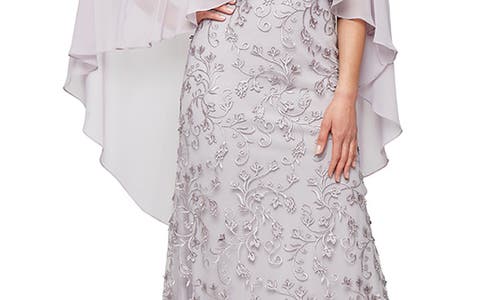 Shop Sl Fashions Chiffon Capelet Floral Embroidered Gown In Lavender