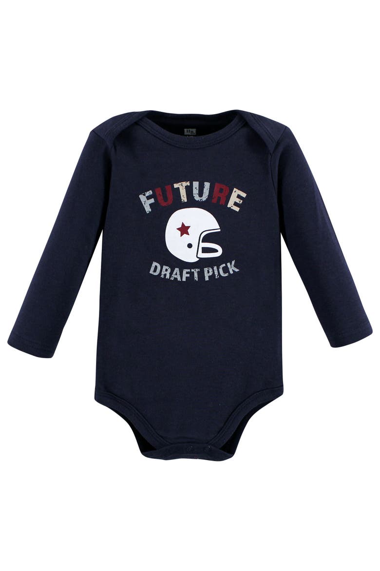 Five-Piece Collection of Long-Sleeve Cotton Bodysuits, Alternate, color, Football Buddy