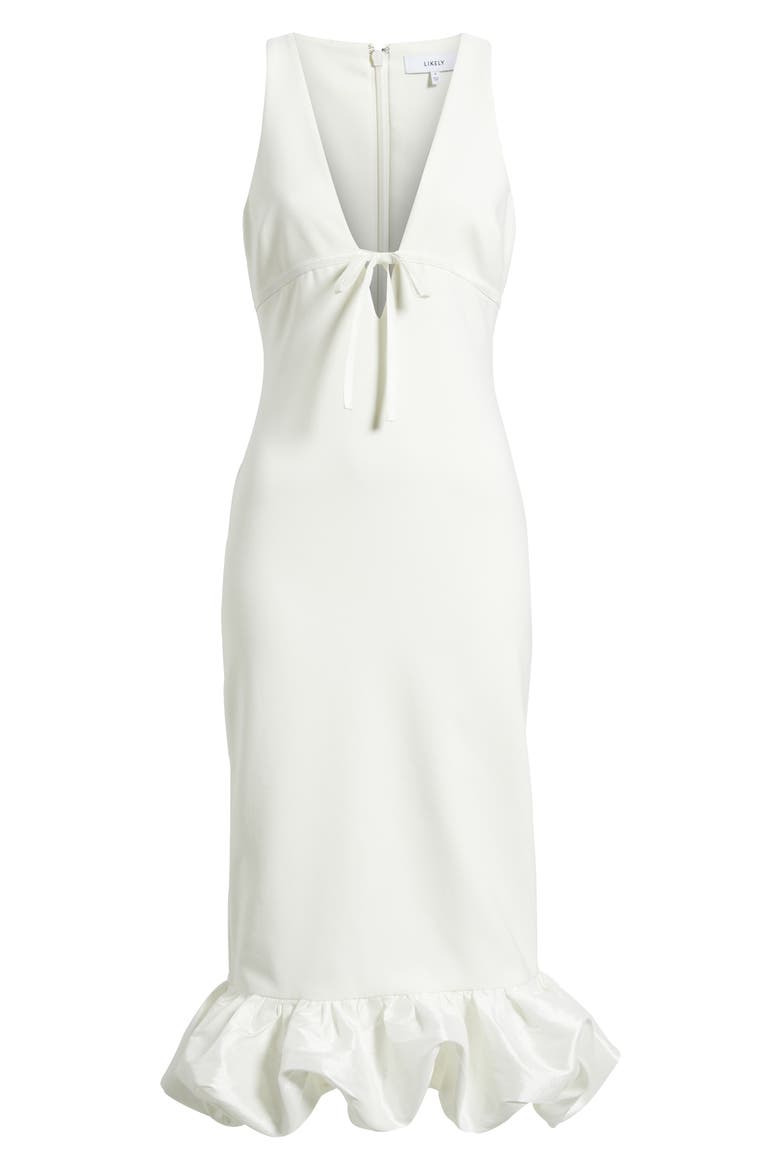 Balta Ruffle Hem Mixed Media Cocktail Midi Dress, Alternate, color, WHITE