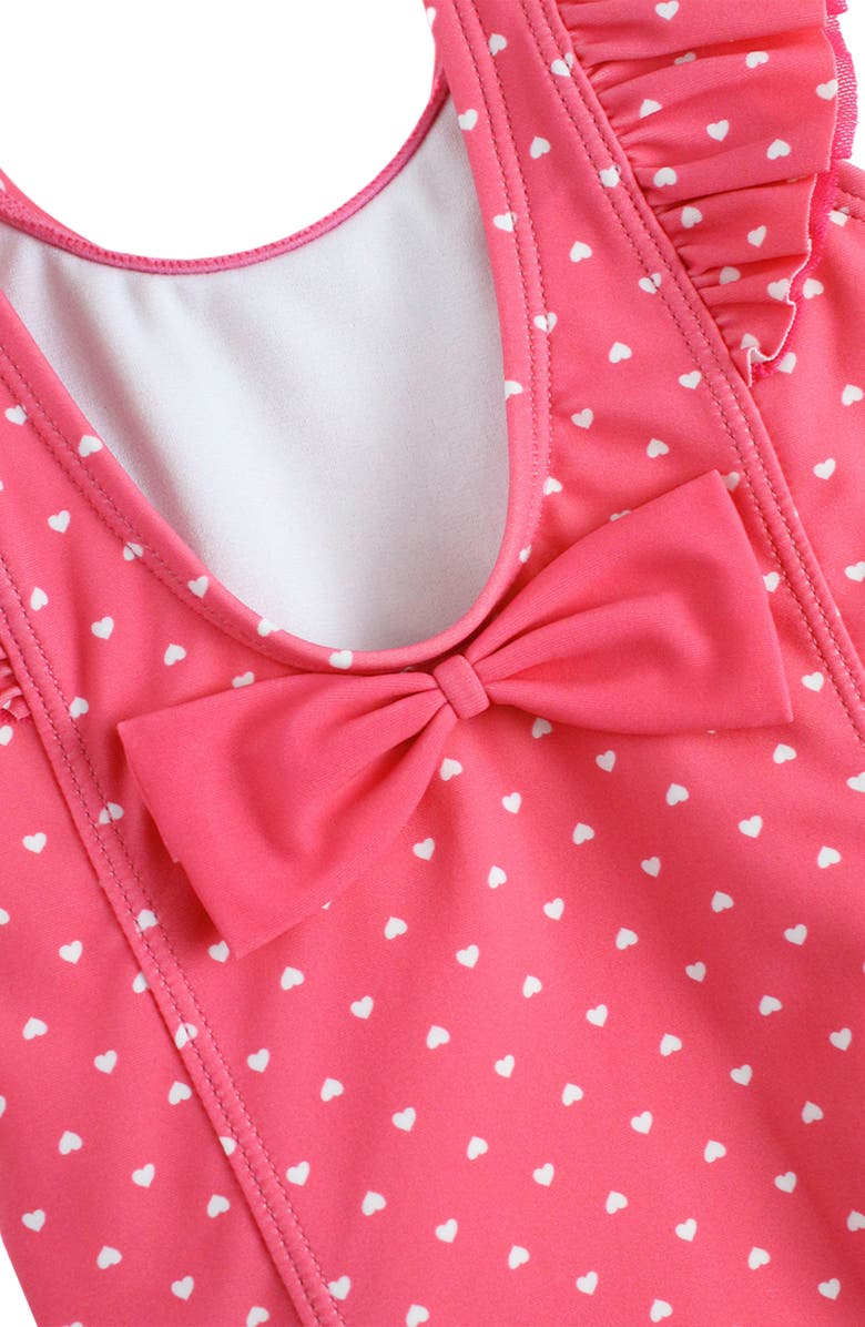 RuffleButts Kids' Hot Pink Heart Waterfall One-Piece Swimsuit, Alternate, color, 