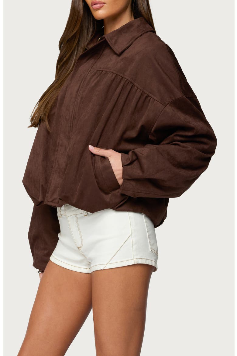Alberta Bubble Hem Faux Suede Jacket, Alternate, color, DARK-BROWN
