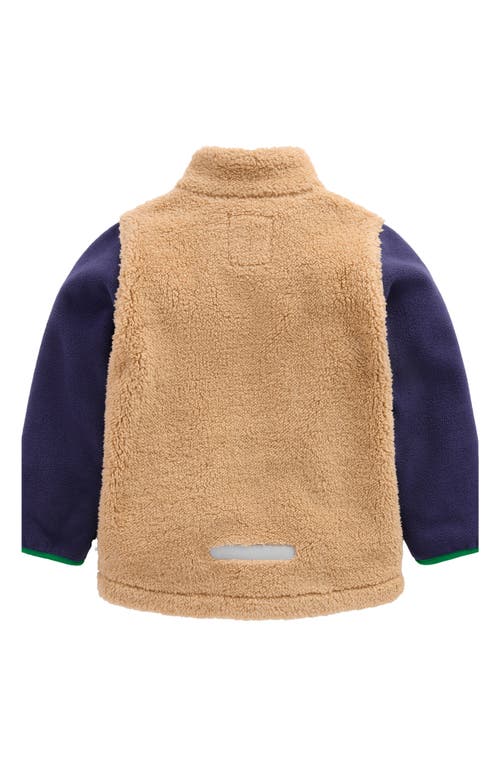 Mini Boden Kids' Colorblock Windproof Fleece Zip-up Jacket In Neutral