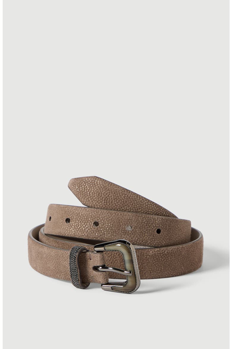 Sparkling textured leather belt with monili, Alternate, color, Bark