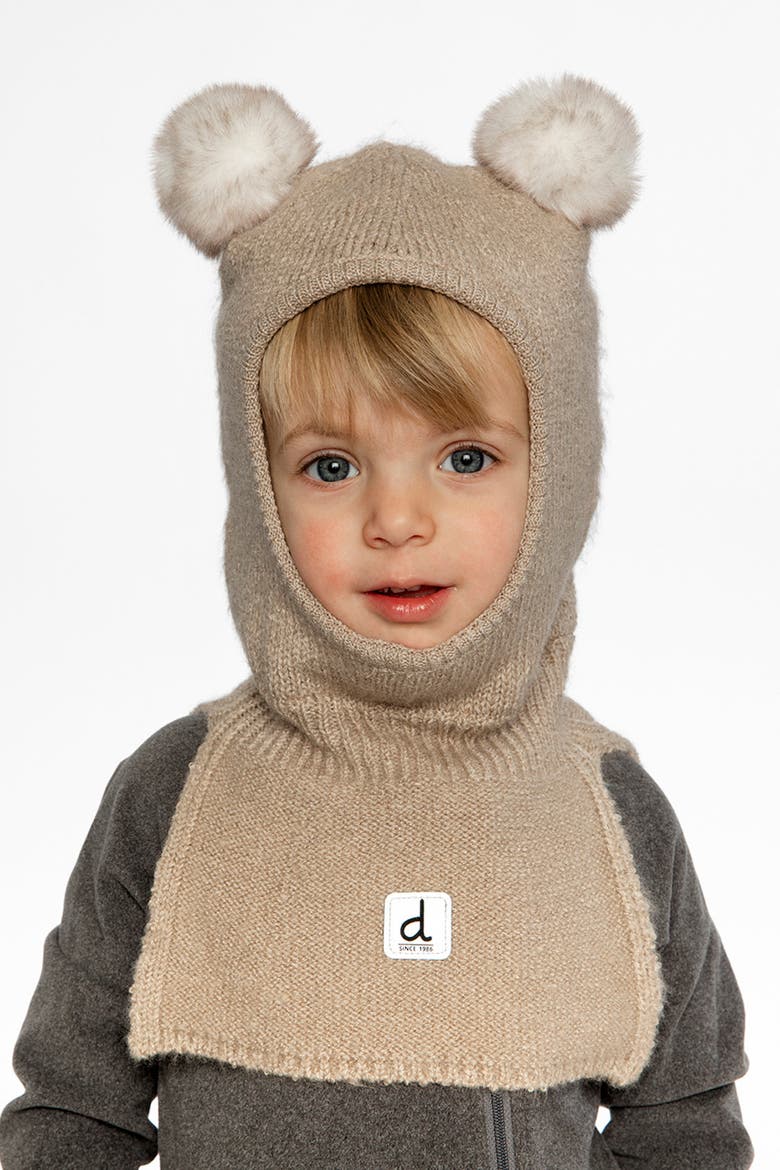 Bear Ear Fleece Lined Knit Balaclava, Alternate, color, Light Taupe