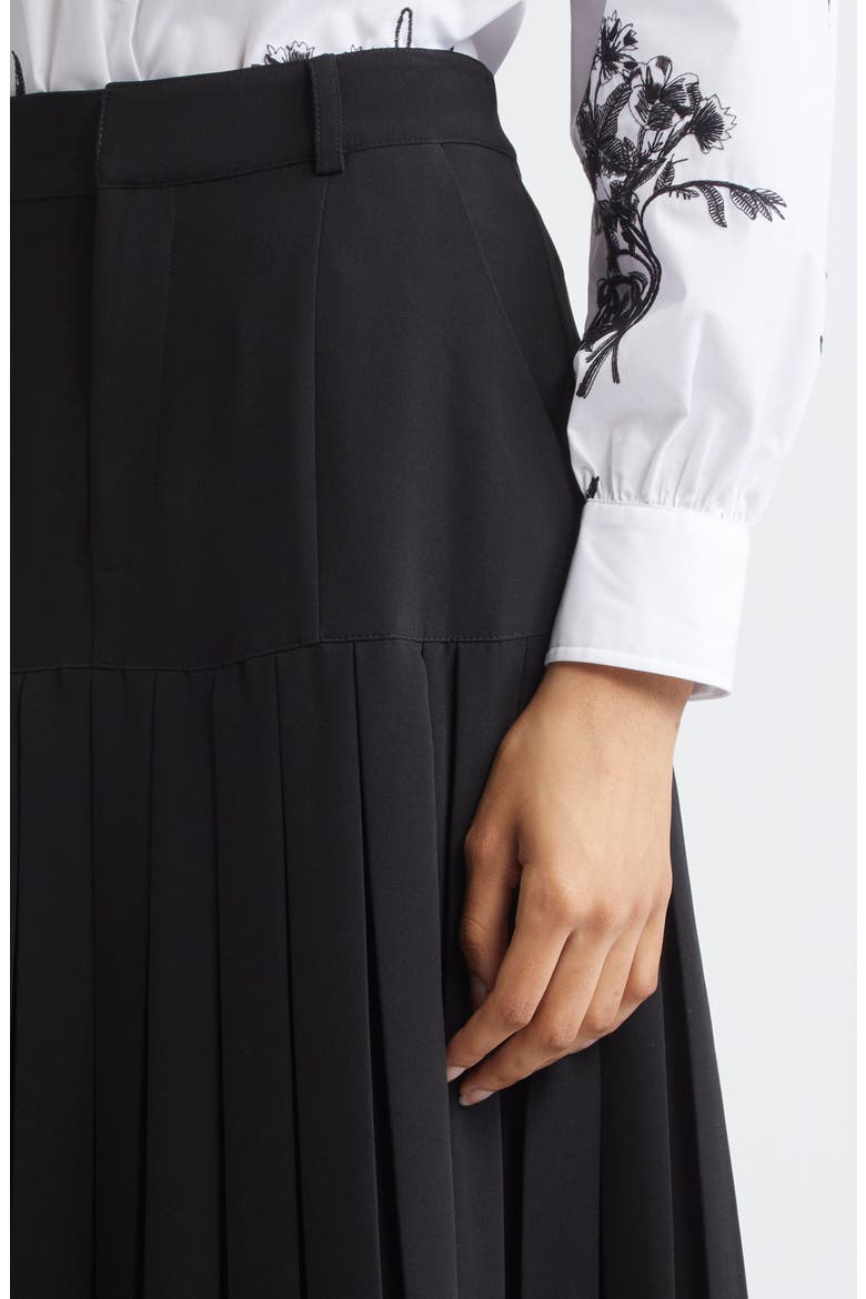 Bane Crepe Placed Pleat Midi Skirt, Alternate, color, BLACK
