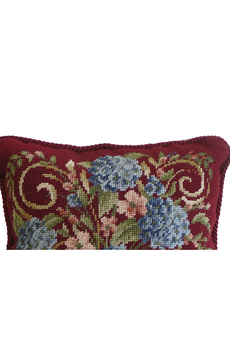 Hydrangea Bouquet Number 1 Needlepoint Accent Pillow, Alternate, color, Red