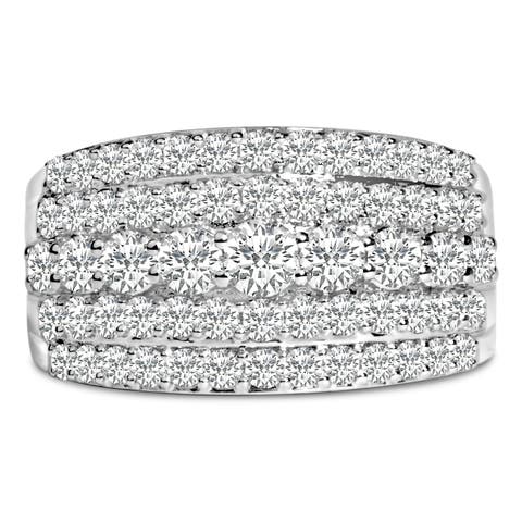 Silver 2.00 Carat Lab Grown Diamond Multi Row Band Ring
