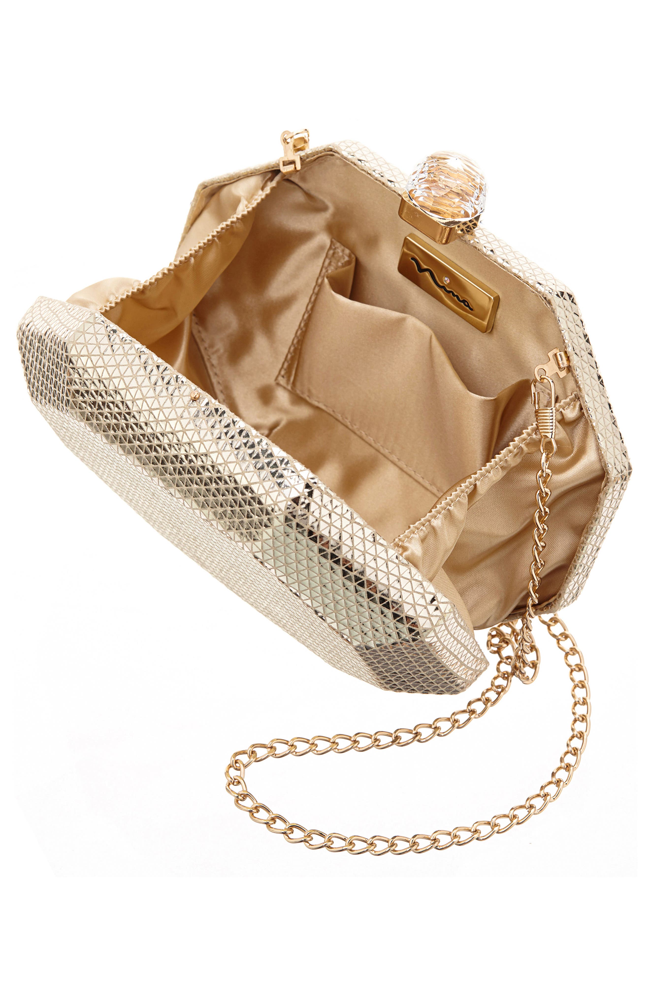 Octagonal Minaudière Frame Clutch, Alternate, color, GOLD