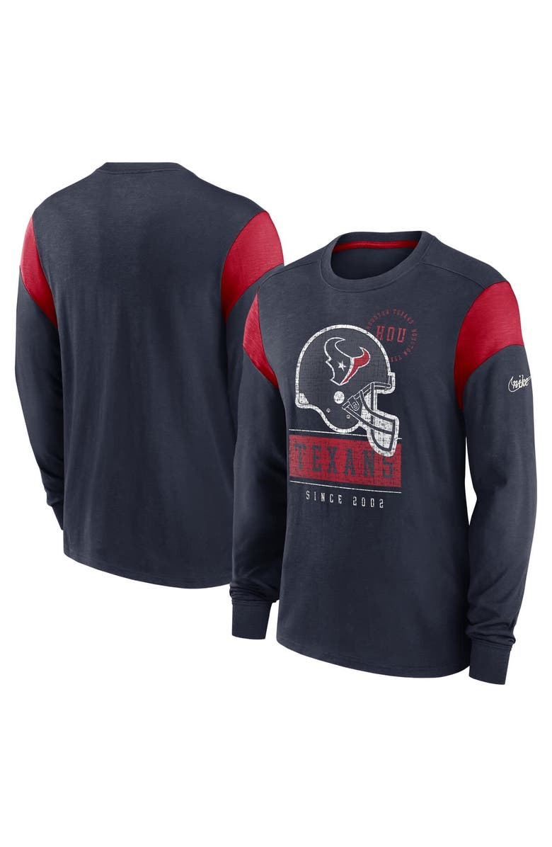 Nike Men's Nike Heather Navy Houston Texans Rewind Playback Helmet Long Sleeve T-Shirt, Alternate, color, Heather Navy