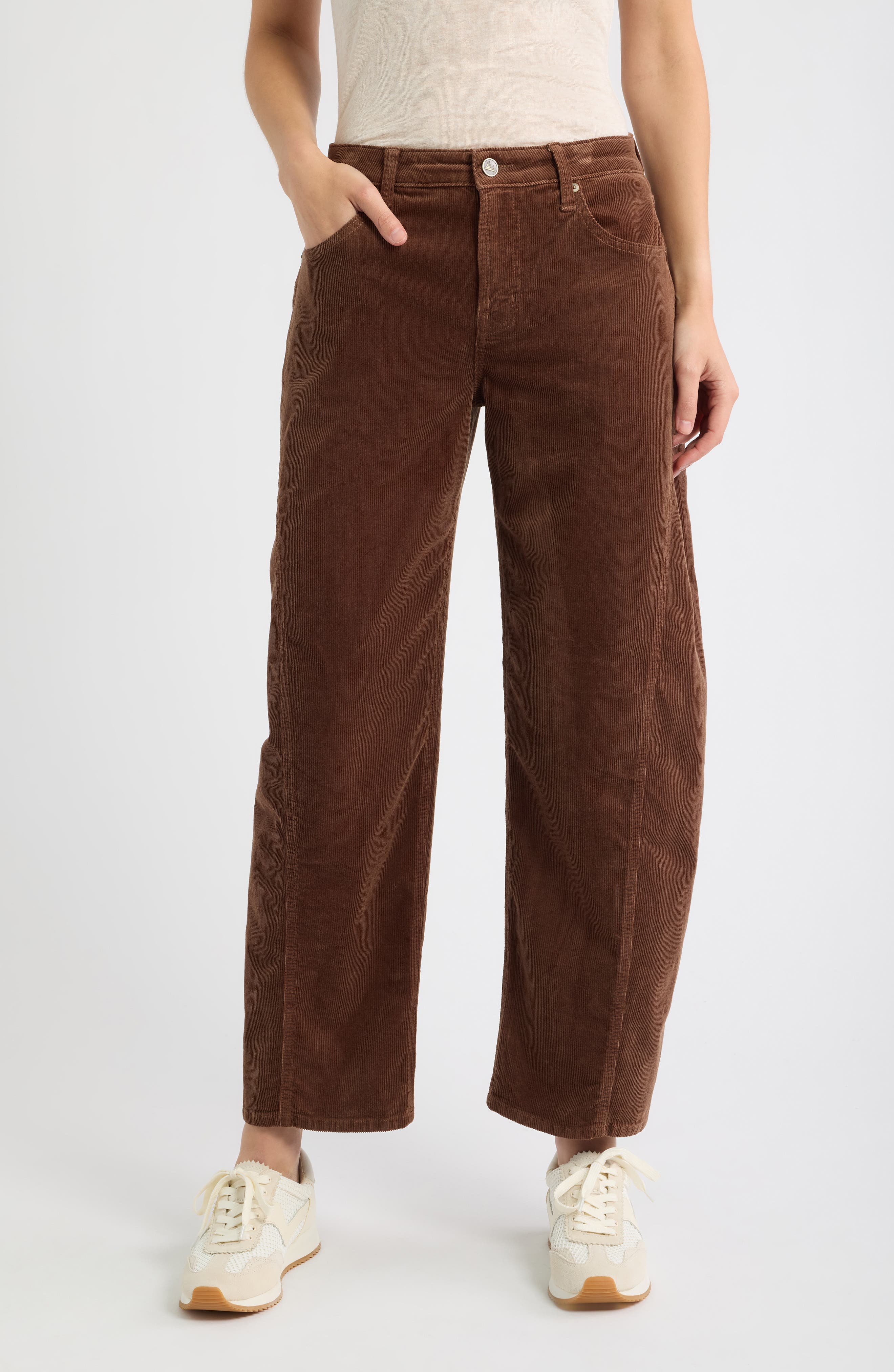 Side Panel Barrel Leg Corduroy Pants