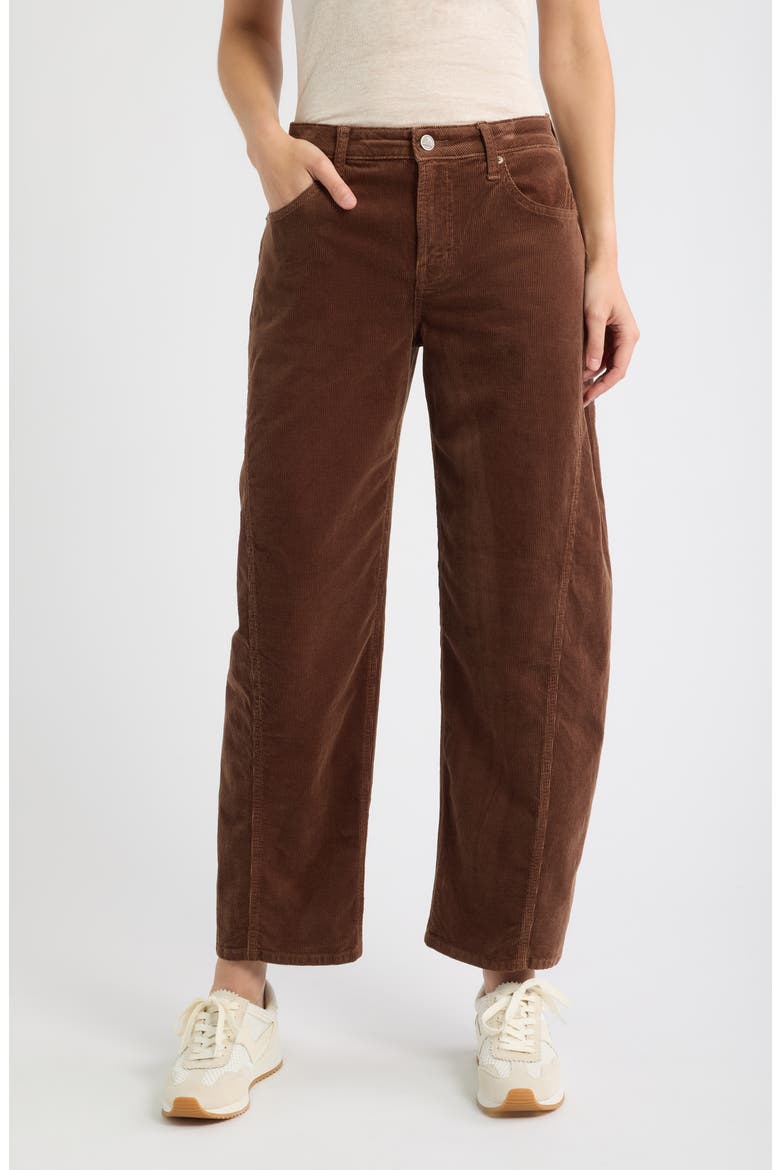 Side Panel Barrel Leg Corduroy Pants, Main, color, BROWN