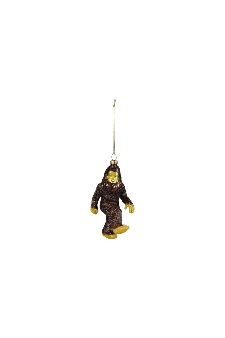 Glittered Glass Bigfoot Ornament, Main, color, Brown and Yellow