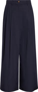 Lafayette 148 New York Park Pleated Organic Cotton Poplin Wide Leg Ankle Pants
