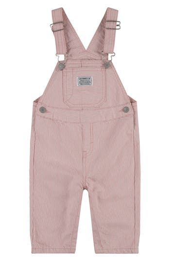 Levi's Babies' Railroad Stripe Cotton Overalls In Pink