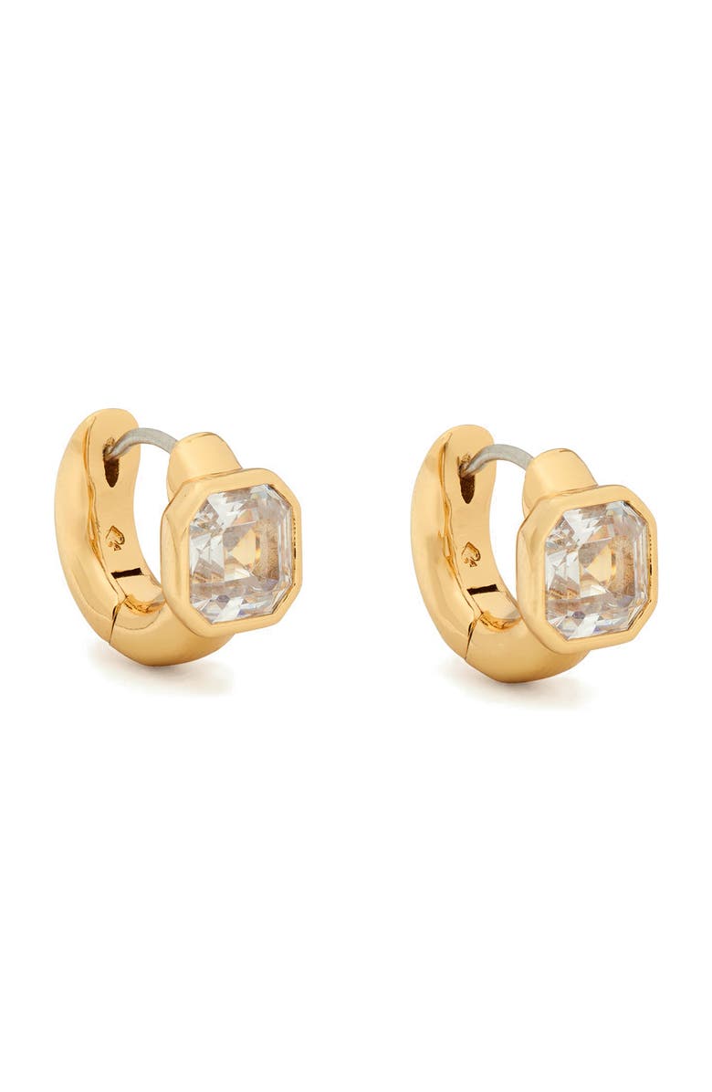 Kate Spade New York keep sparkling asscher huggies, Main, color, Clear/ Gold