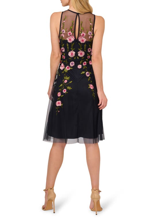 Adrianna Papell Floral Embroidered High-low Midi Dress In Midnight Multi