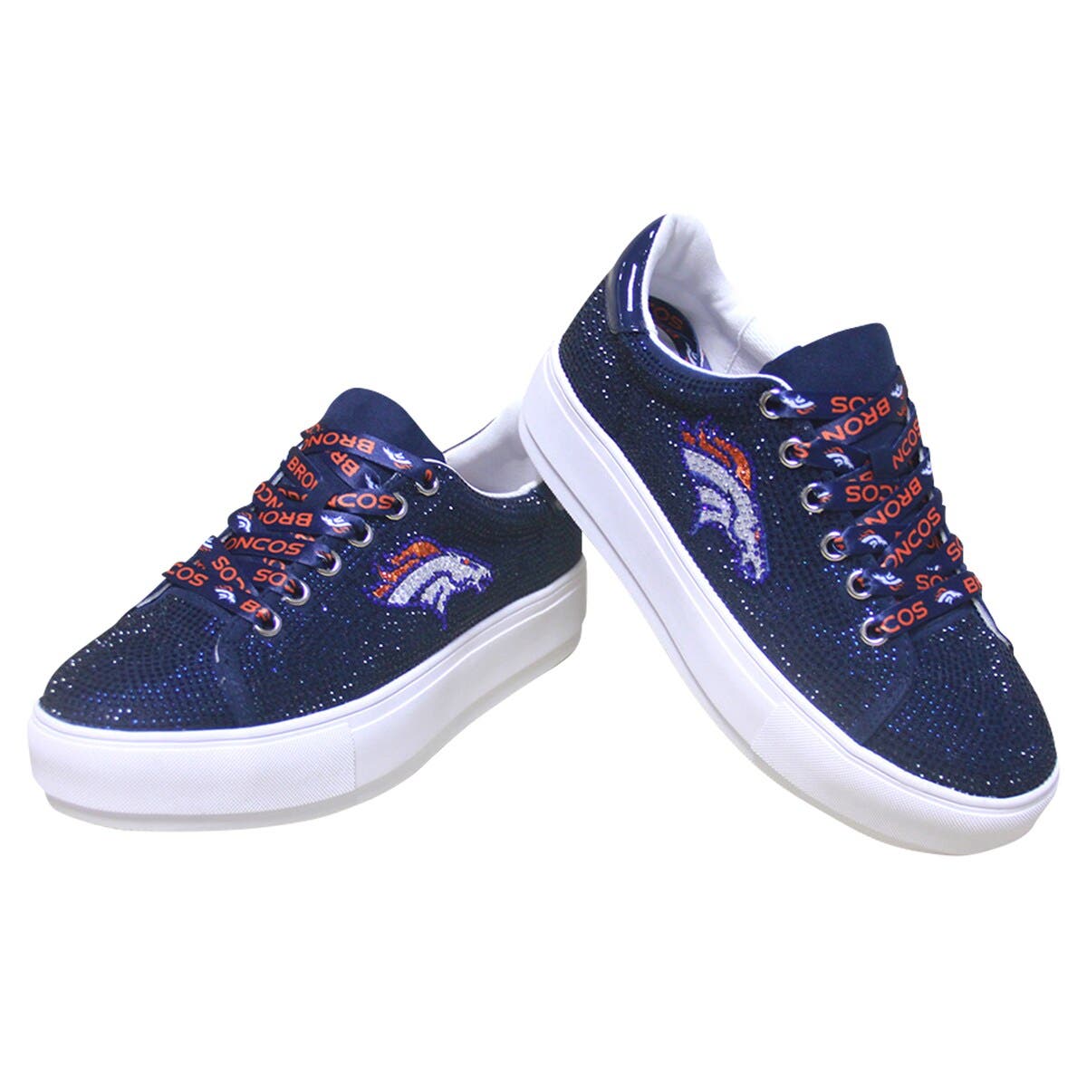 CUCE Women's Cuce Navy Denver Broncos Team Color Crystal Sneakers, Alternate, color, 