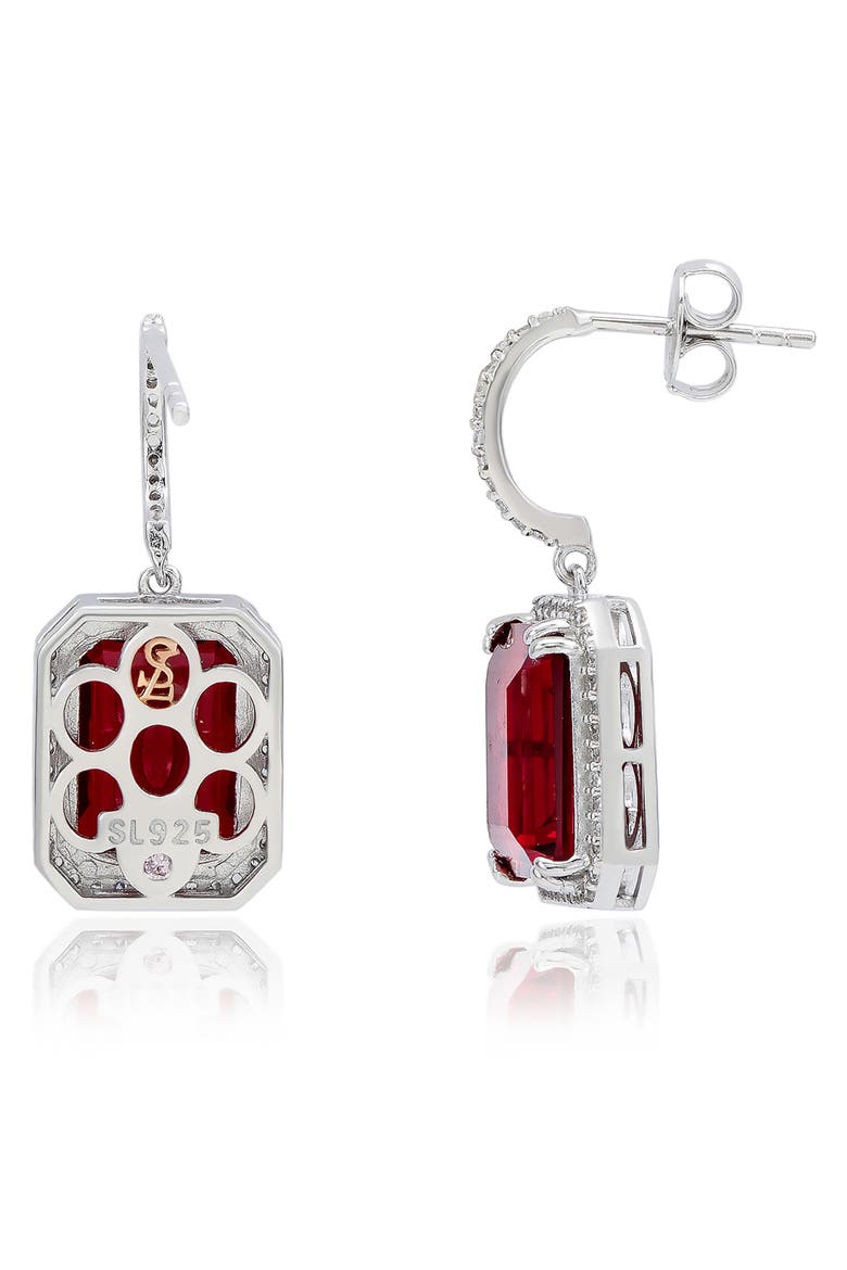 Cubic Zirconia Halo Drop Earrings, Alternate, color, RED