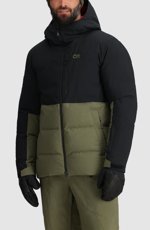 Outdoor Research Snowcrew 700 Fill Power Down Hooded Jacket in Black/Ranger Green 