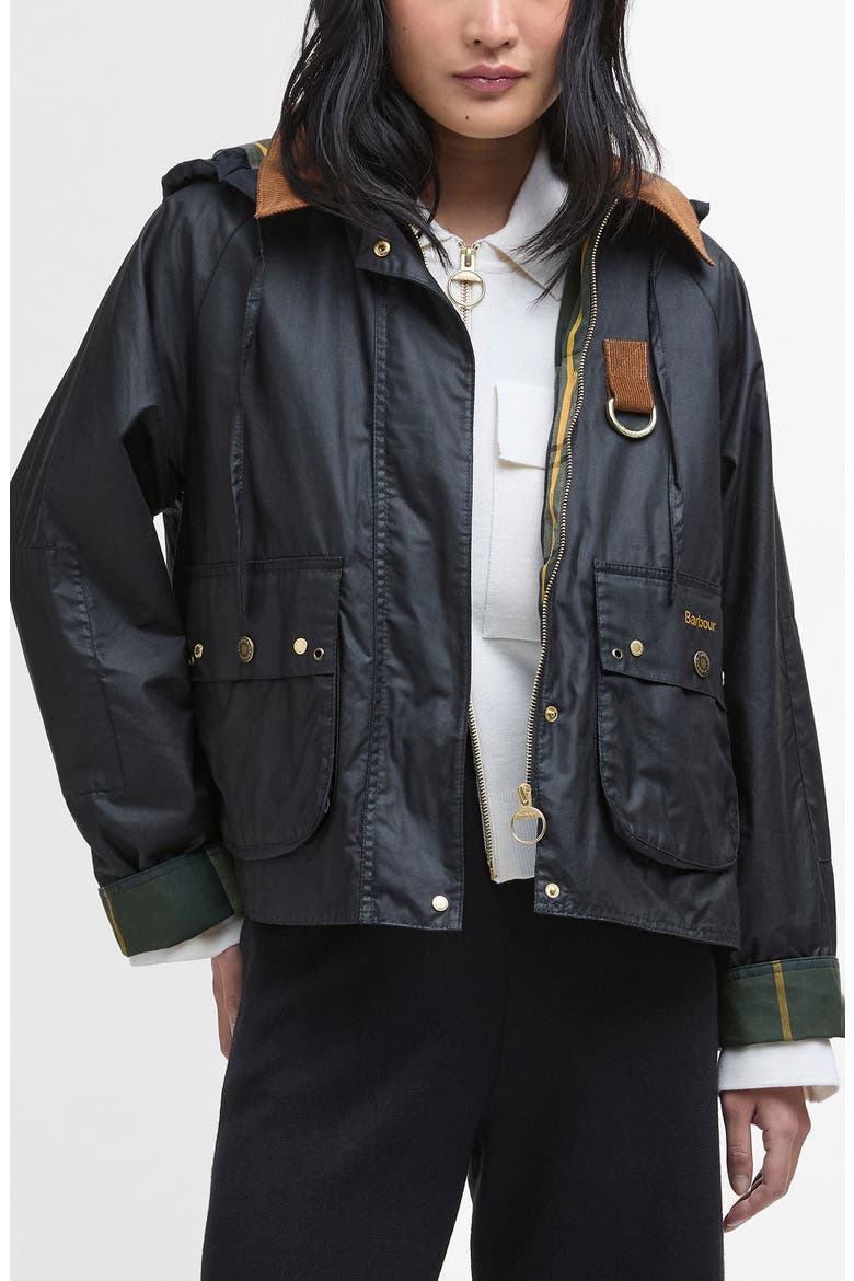 Erma Waxed Cotton Jacket, Main, color, BLACK/ ANCIENT TARTAN
