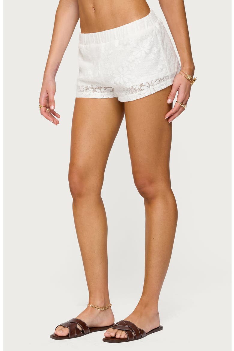 Arlie Floral Lace Low Rise Shorts, Alternate, color, WHITE