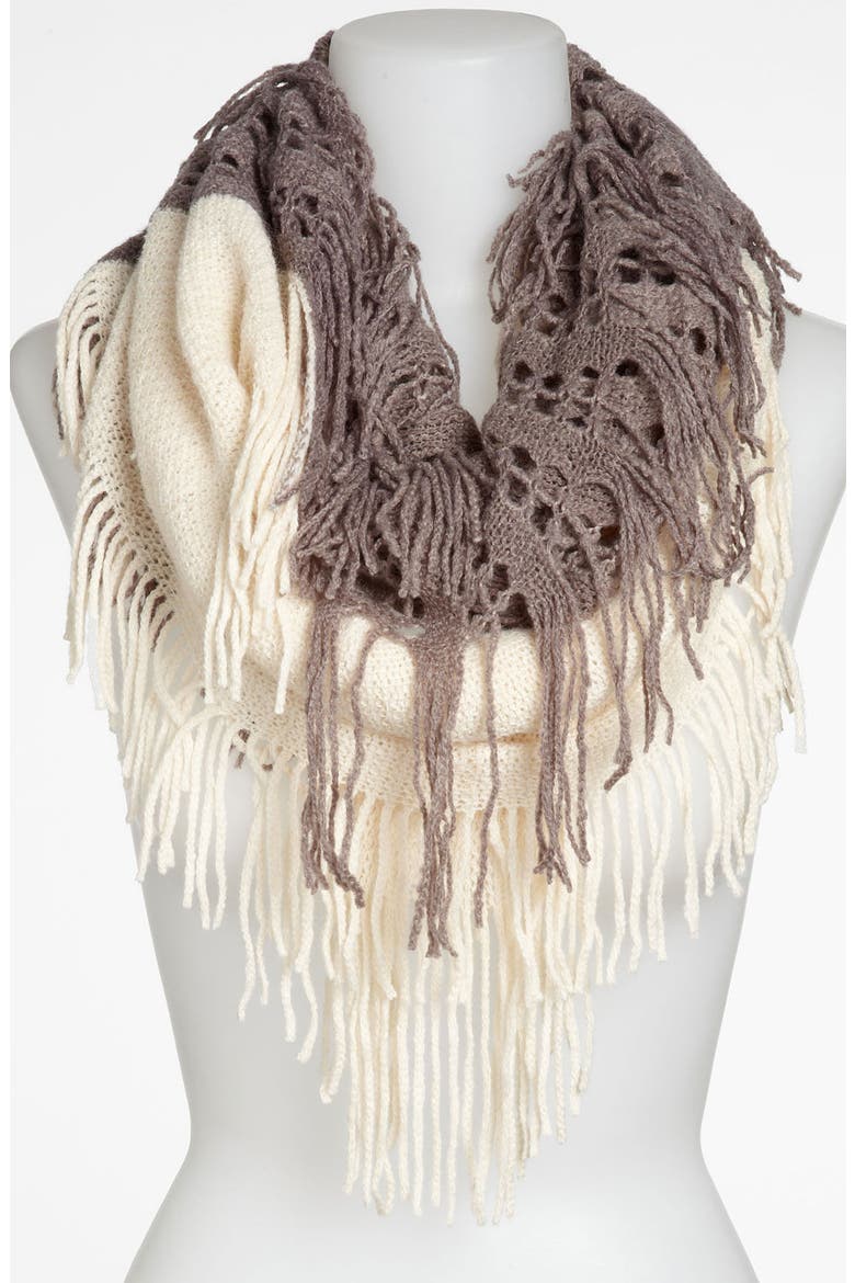 Two Tone Fringe Infinity Scarf, Main, color, IVORY