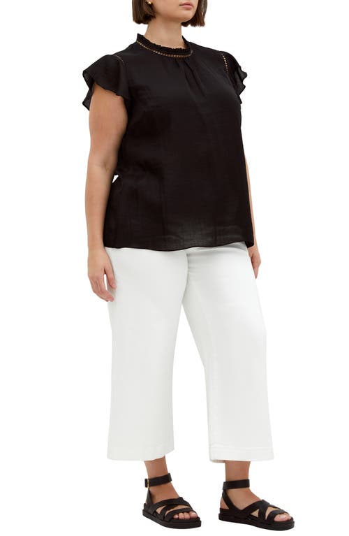 City Chic Lorelai Flutter Sleeve Top In Black