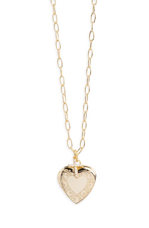 Argento Vivo Sterling Silver Pavé Cross Charm & Engraved Heart Locket Necklace In Gold