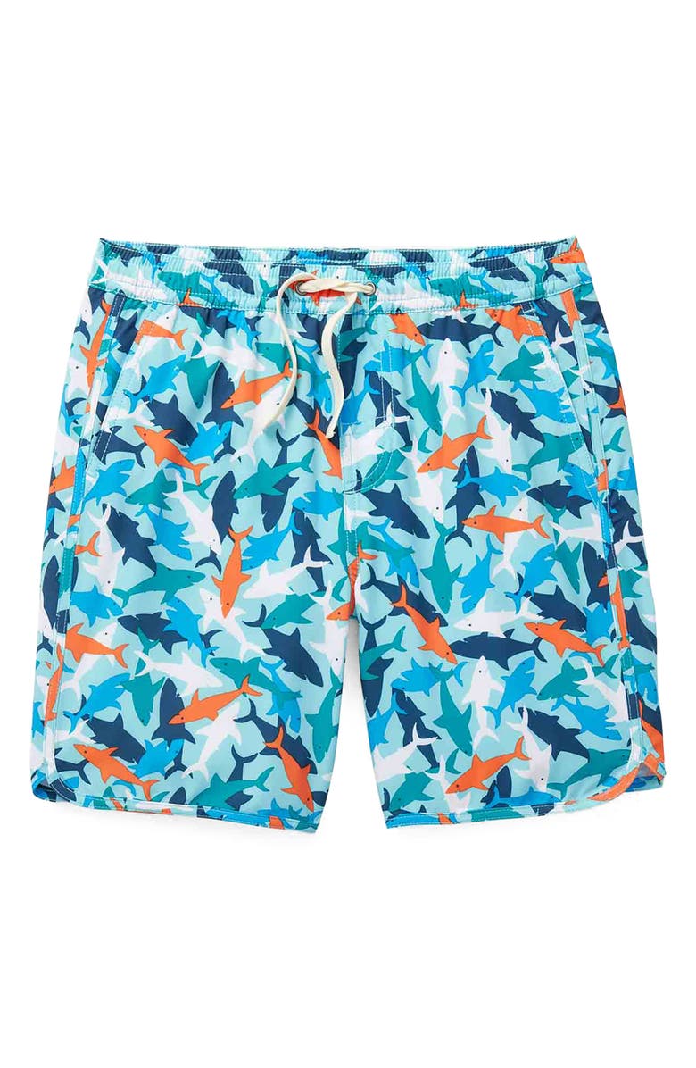 Fair Harbor Kids' Anchor Shark Print Water Repellent Swim Trunks, Main, color, Reef Sharks