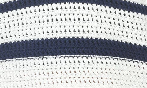 Rain And Rose Striped Open Stitch Polo In White/navy
