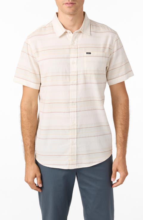 Seafaring Stripe Stretch Short Sleeve Button-Up Shirt