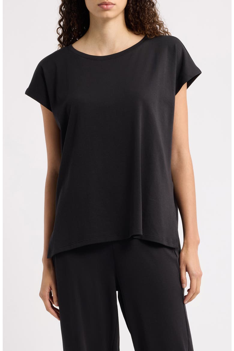 Jewel Neck Organic Cotton Pajama Top, Main, color, BLACK