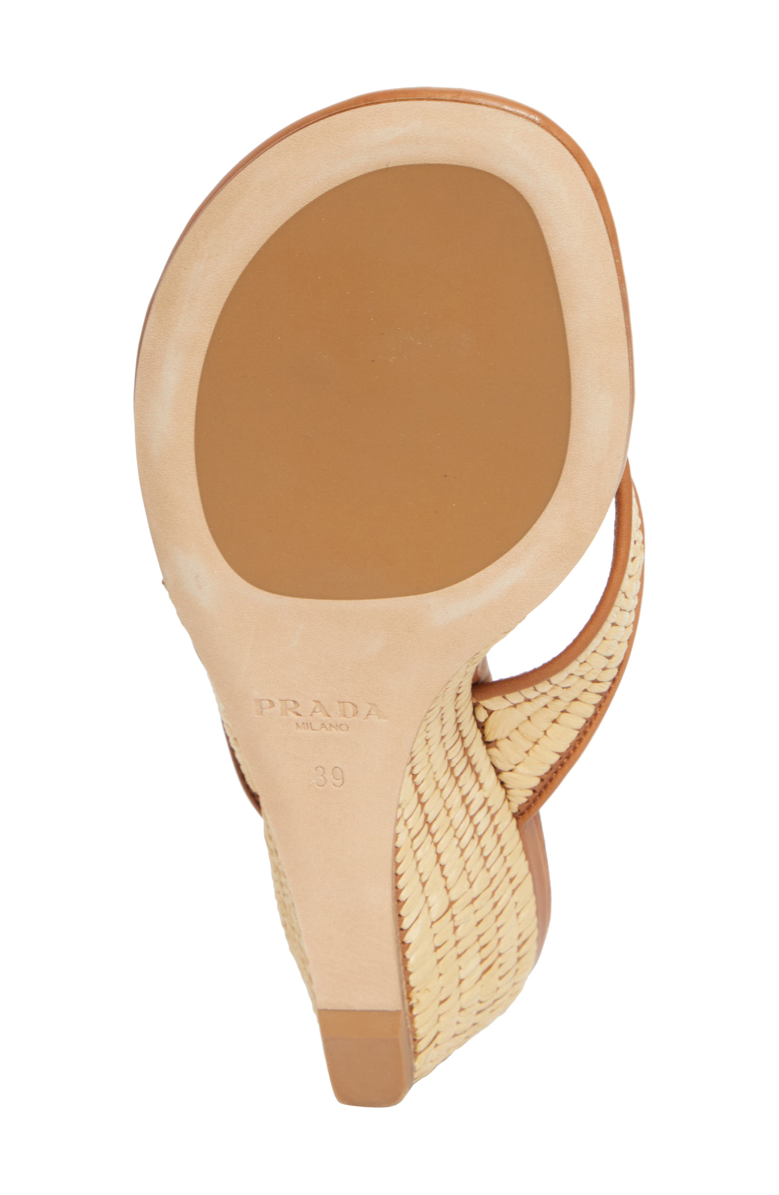Prada Raffia Wedge Sandal, Alternate, color, 