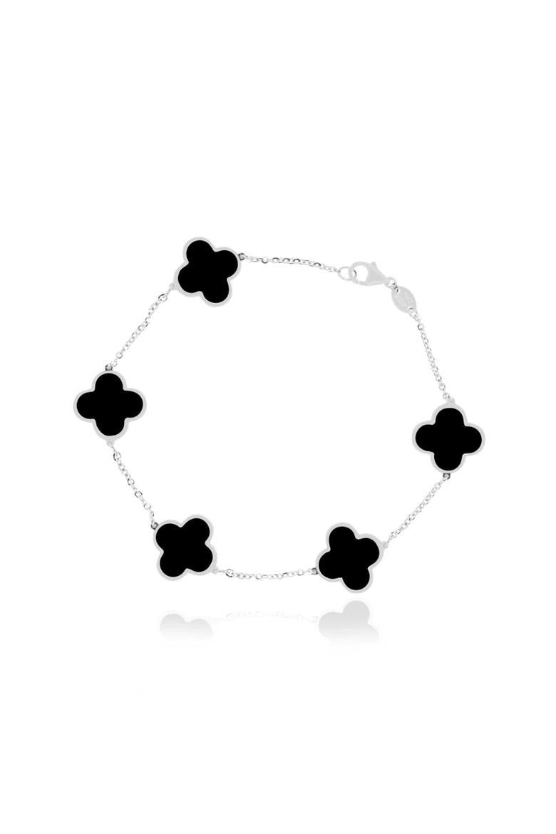 Large Onyx Clover Bracelet, Main, color, White Gold
