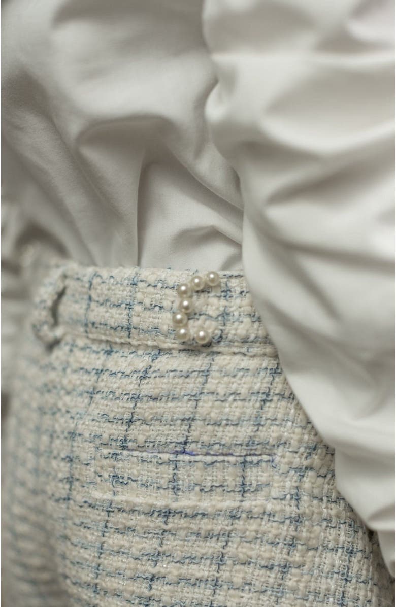 Petite Maison Kids Iris Blouse and Tweed Shorts Set, Alternate, color, White And Blue