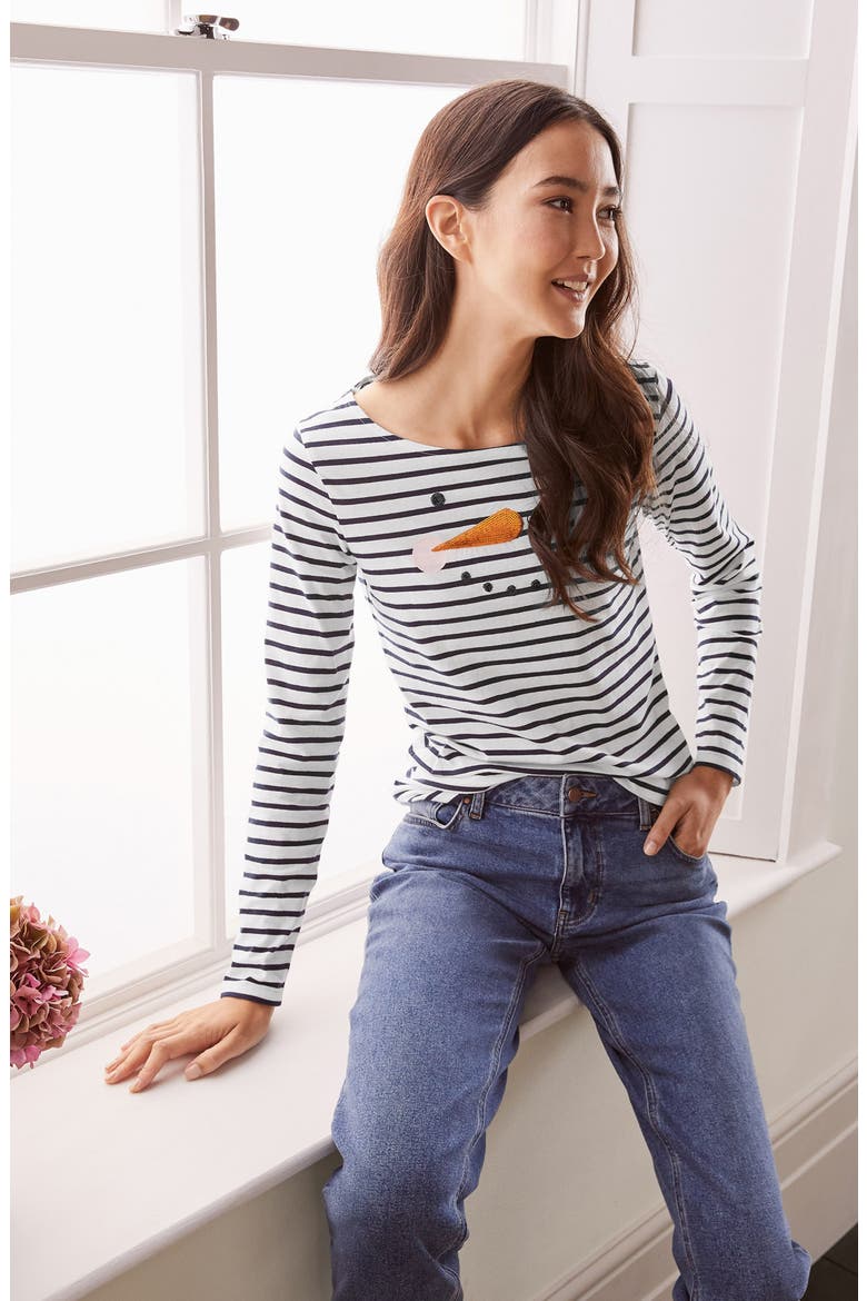 Christmas Breton Shirt, Alternate, color, EMBELLISHED SNOWMAN