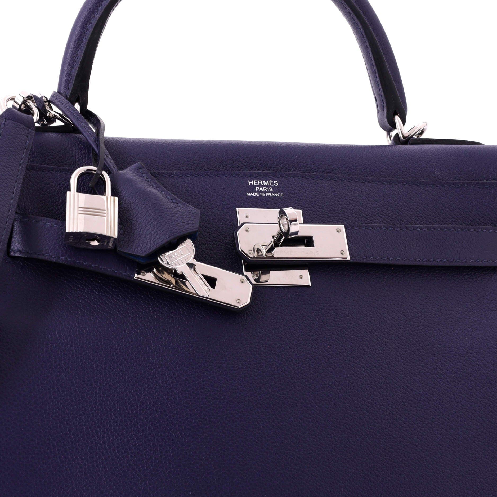 Pre-Owned Hermes Kelly Handbag Verso Evercolor with Palladium Hardware 28, Alternate, color, Verso-Bleu Encre/Bleu Zellige