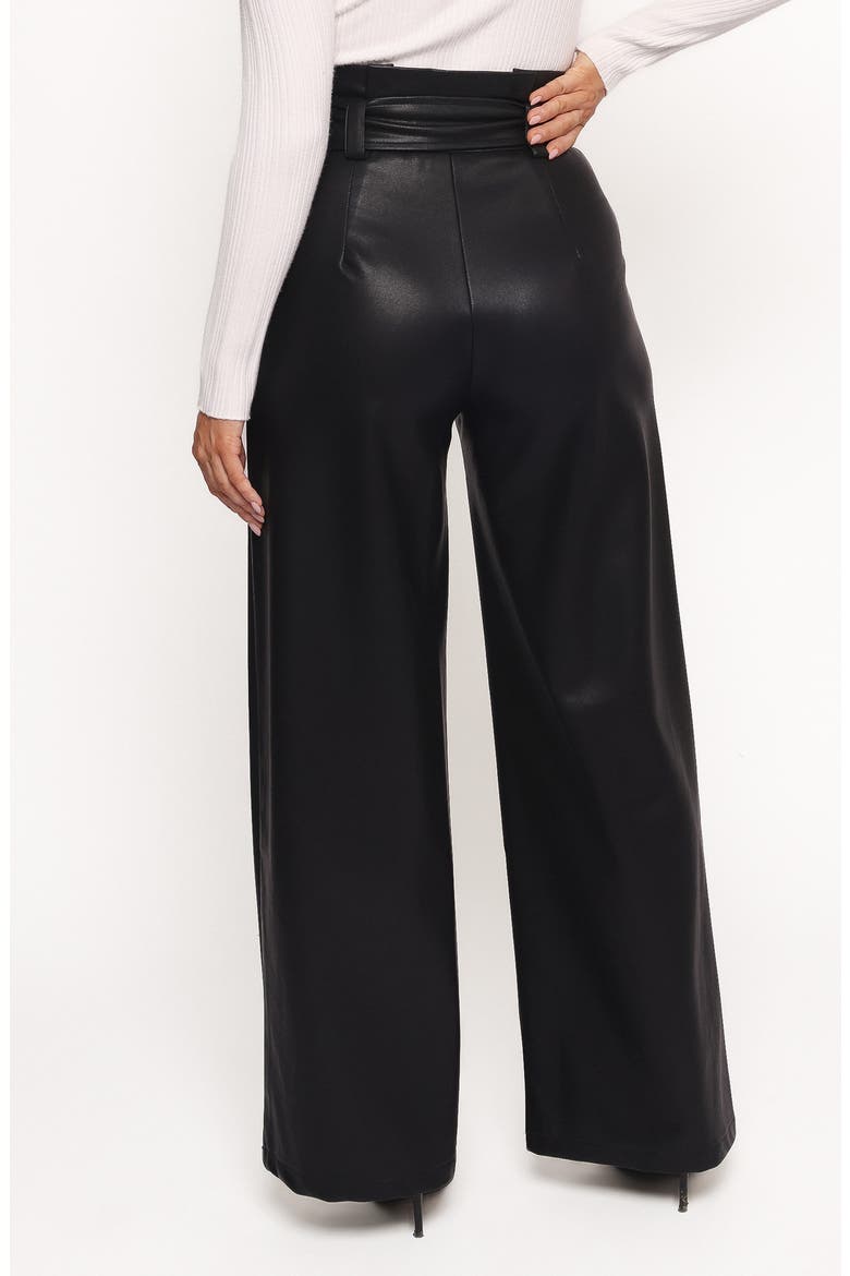 Kieran Tie Waist Faux Leather Wide Leg Pants, Alternate, color, BLACK