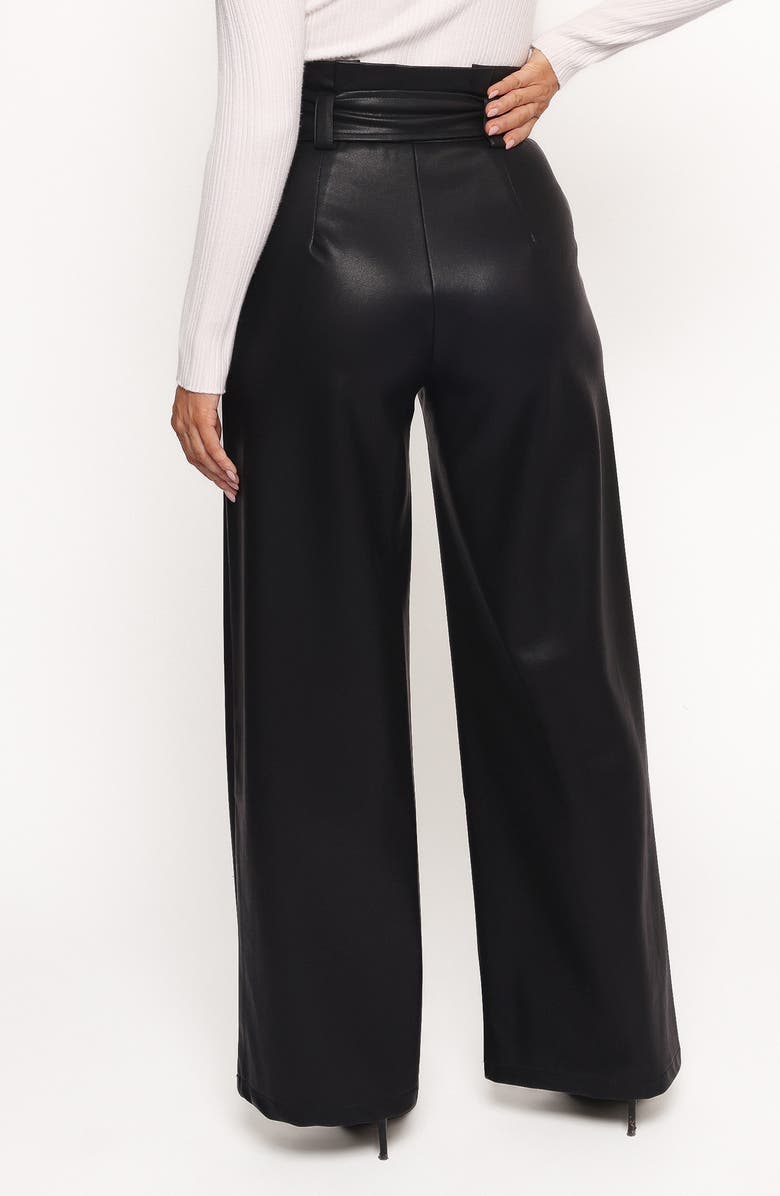 Petal & Pup Kieran Tie Waist Faux Leather Wide Leg Pants, Alternate, color, Black